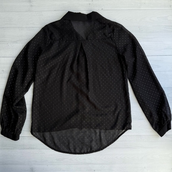 Vintage Black Button Up Blouse with Gold Polka Dots S - Picture 3 of 7